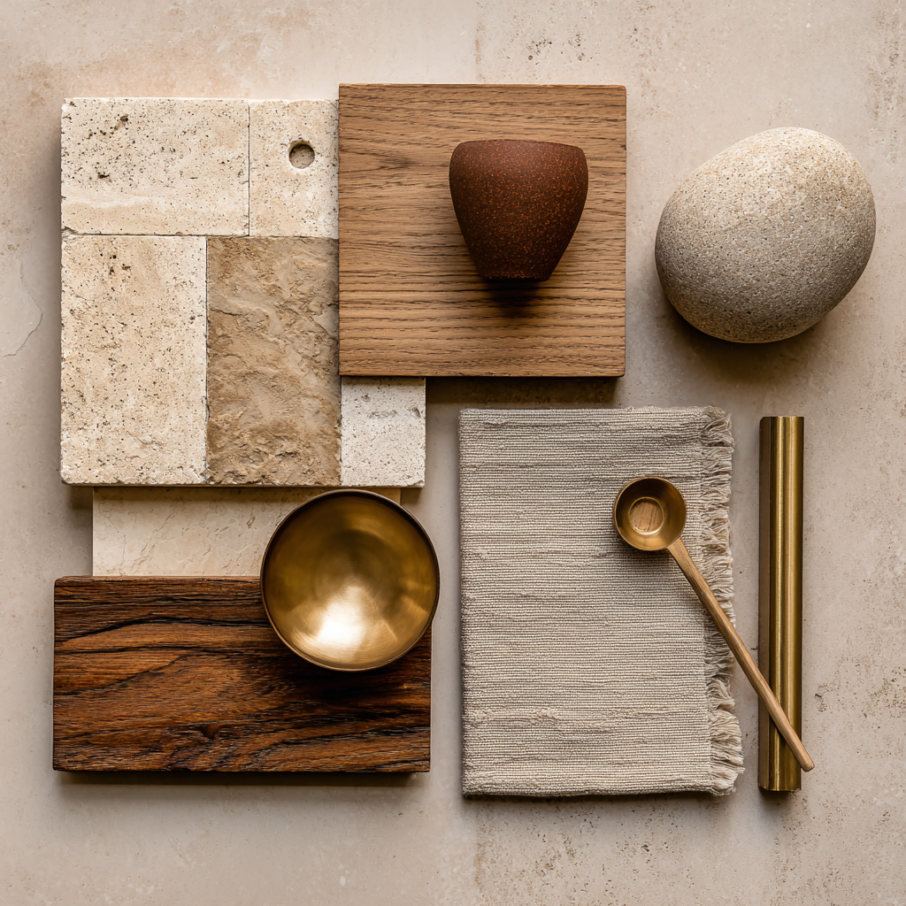 organic modern material moodboard.